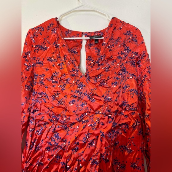 Topshop Women's Satin Floral Red Midi 2 Front Slits Split Back Neckline size 6 - Picture 8 of 9